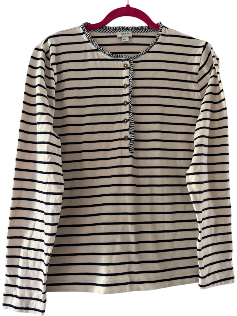 NWOT - J. Crew Cream and Navy Striped Long-Sleeve Henley